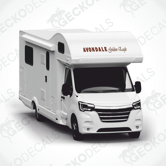 Maroon Avondale Golden Eagle caravan sticker applied to motorhome roof