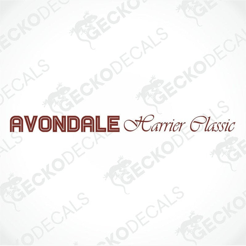 Avondale Carrier Classic red die-cut sticker design with bold and cursive fonts