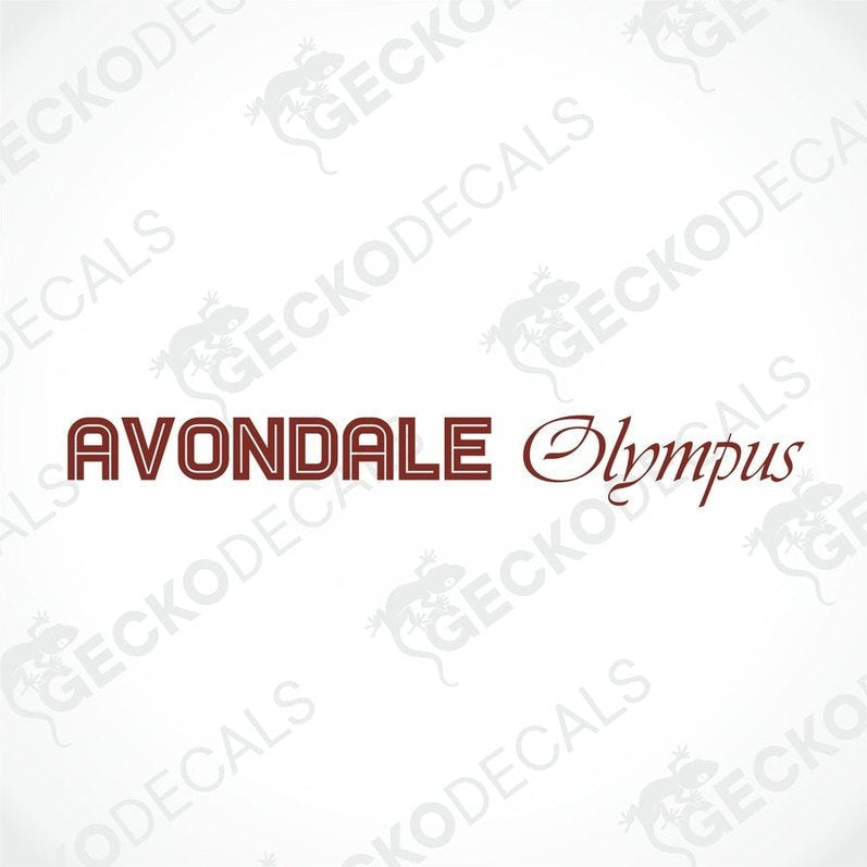 AVONDALE Olympus caravan die-cut sticker decal in brown block and script fonts