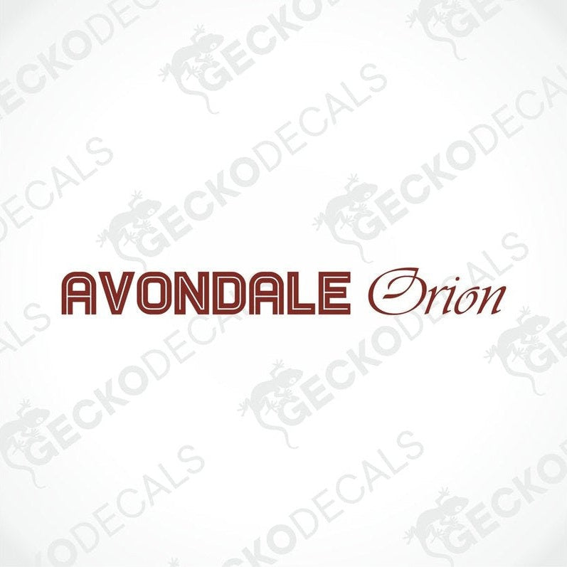 Avondale Orion die-cut decal design with bold sans-serif and cursive script