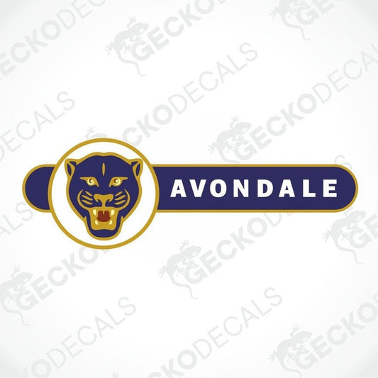 Navy blue and gold Avondale Panther decorative sticker with circular border