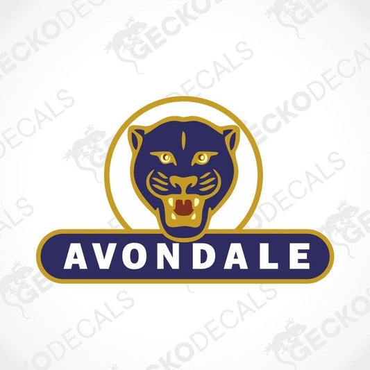 Avondale Panther printed decal with dark blue panther head, gold accents and yellow eyes
