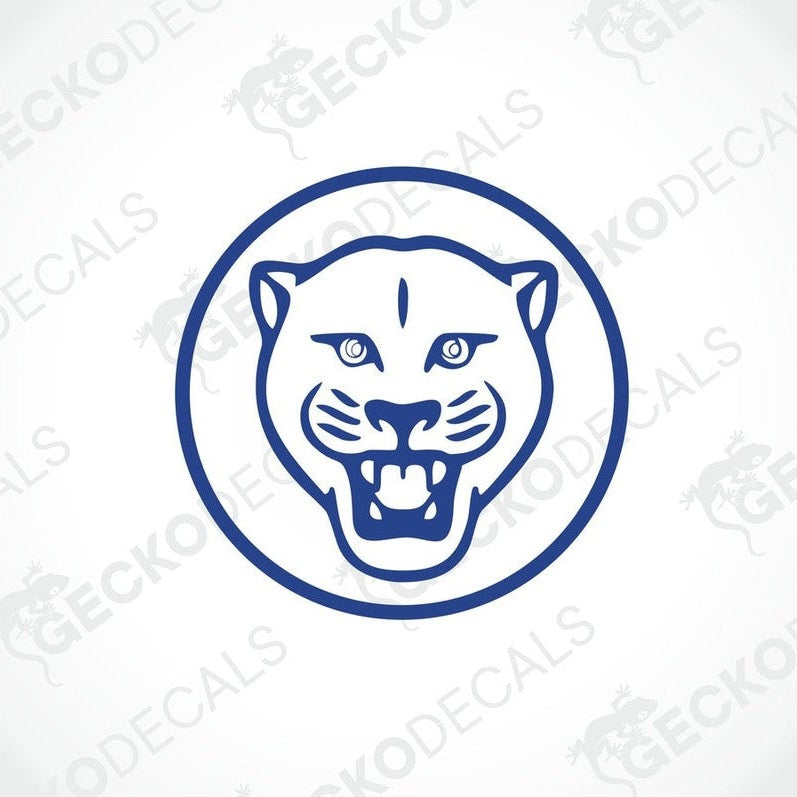 Blue monoline panther head die cut decal on white background