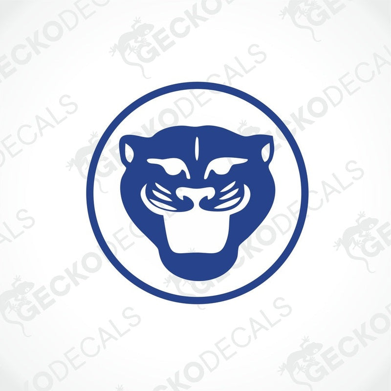 Blue panther head die cut decal with white details on transfer paper