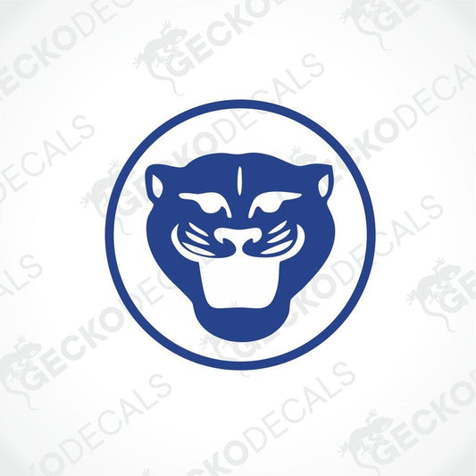 Blue panther head die cut decal with white details on transfer paper
