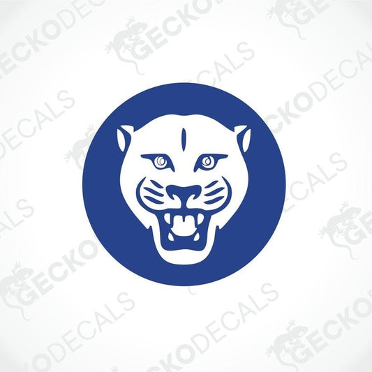 Blue circular AVONDALE PANTHER printed decal with white stylized panther head graphic