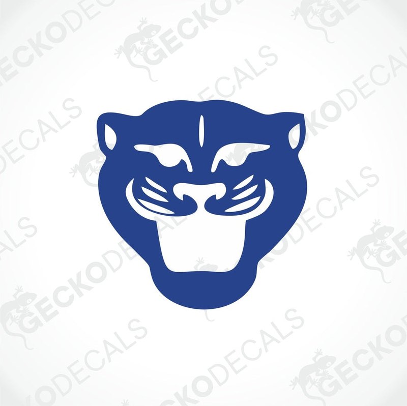 Blue AVONDALE PANTHER die cut decal with white negative space eyes and fierce panther head design