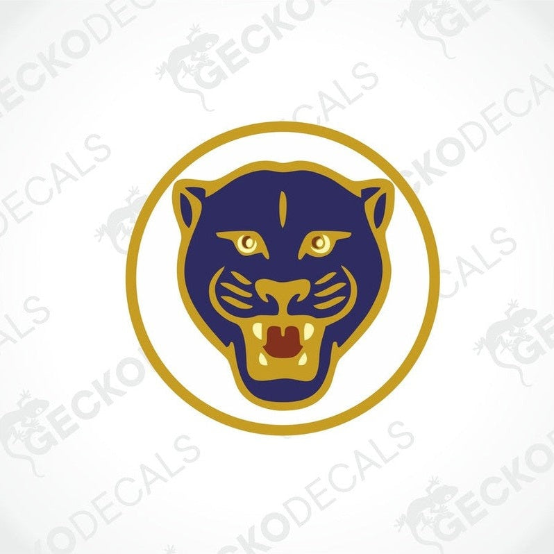 AVONDALE PANTHER circular decal with dark blue panther head, gold accents, and yellow eyes for caravan interior or exterior