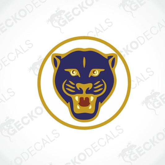 AVONDALE PANTHER circular decal with dark blue panther head, gold accents, and yellow eyes for caravan interior or exterior