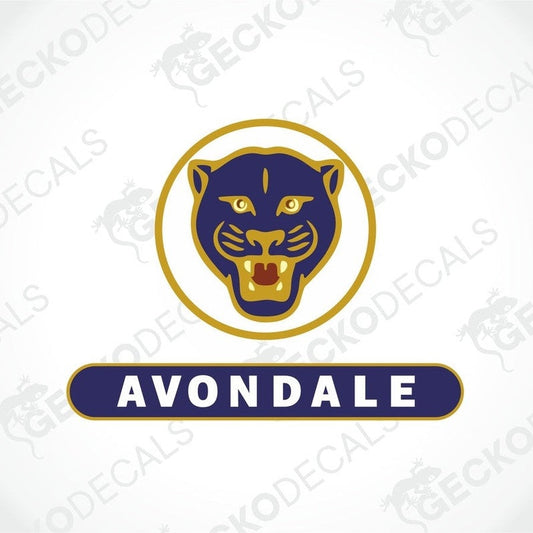 Avondale Panther navy blue and gold printed decal with circular logo