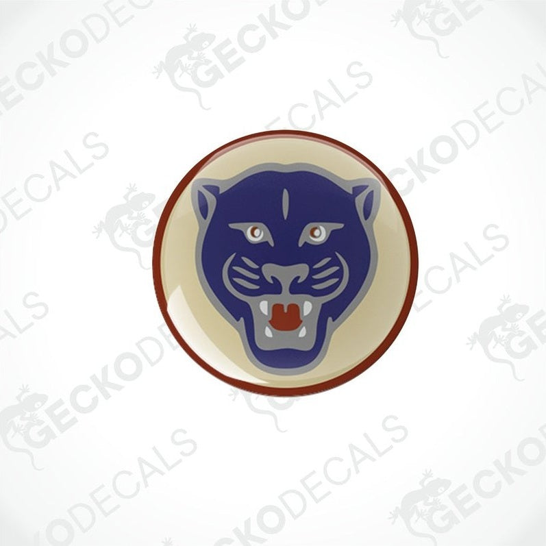 Dark blue stylized panther head epoxy resin sticker for caravans