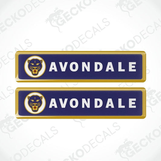 Avondale Panther epoxy resin decals set with navy blue and gold panther emblem