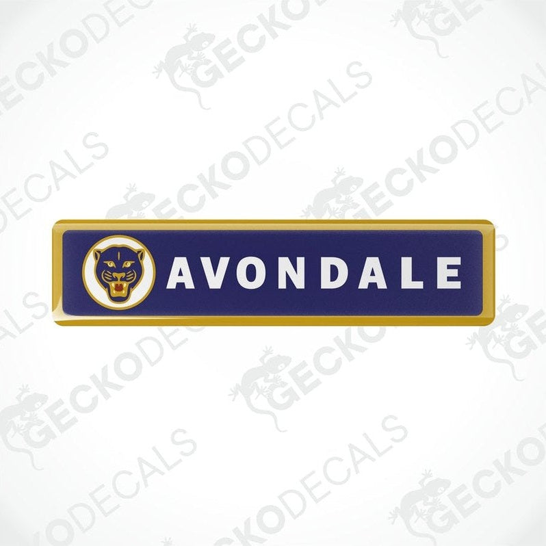 Single Avondale Panther domed vinyl decal featuring black panther head on navy background