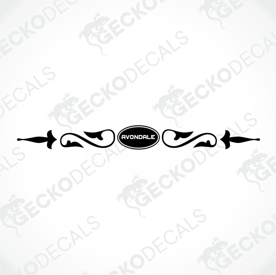 Black Avondale die-cut caravan sticker design with white lettering on transfer paper