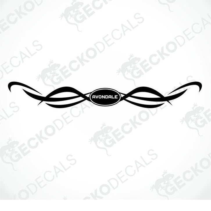Black Avondale die-cut sticker with ribbon design