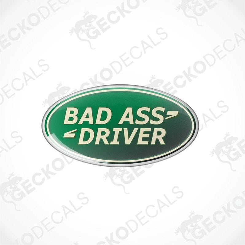  Green oval-shaped vinyl decals with the text 'BAD ASS DRIVER' in white and silver.

