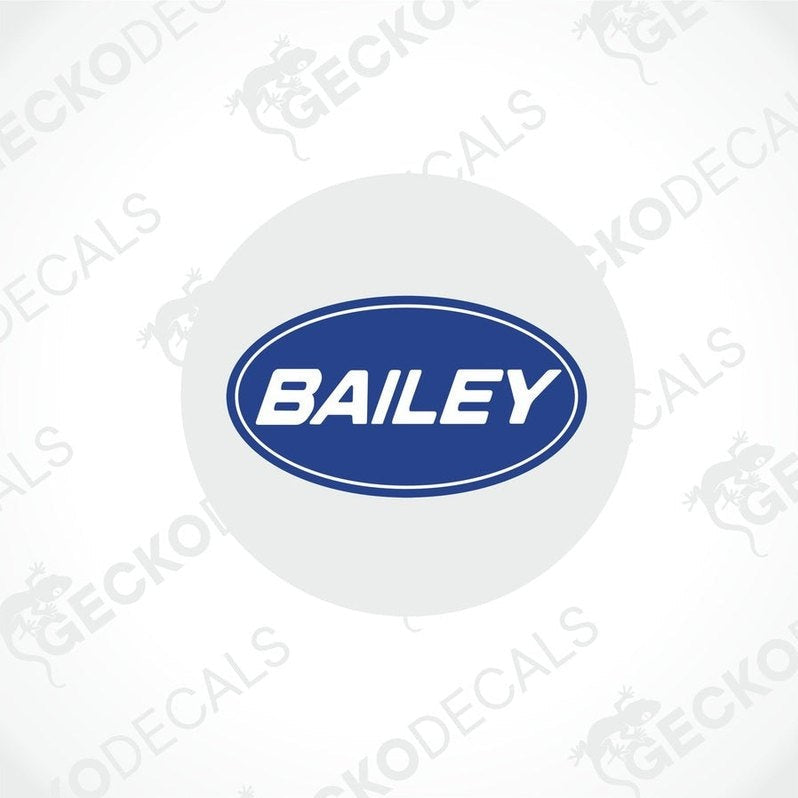 Blue oval BAILEY caravan sticker with white border for interior or exterior use