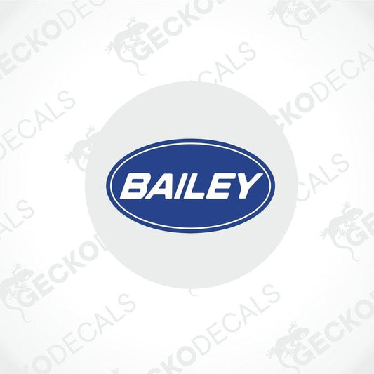 Blue oval BAILEY caravan sticker with white border for interior or exterior use