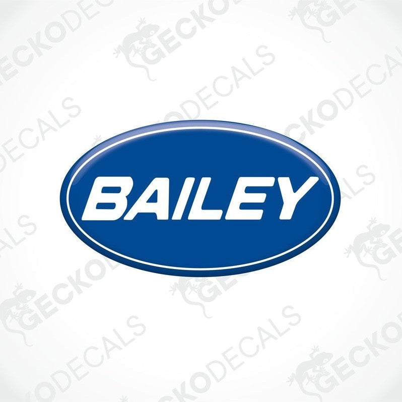 Blue oval BAILEY caravan sticker with white lettering for interior or exterior decoration