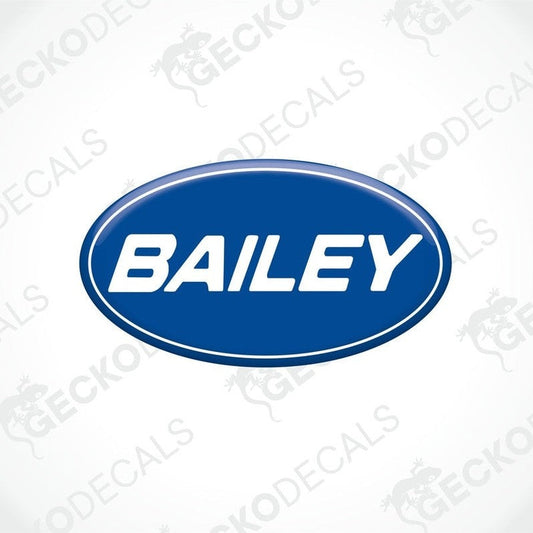 Blue oval BAILEY caravan sticker with white lettering for interior or exterior decoration