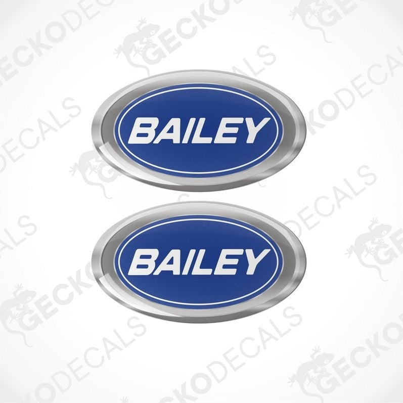 Blue and silver Bailey caravan epoxy decal set with domed finish