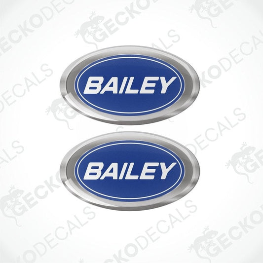 Blue and silver Bailey caravan epoxy decal set with domed finish