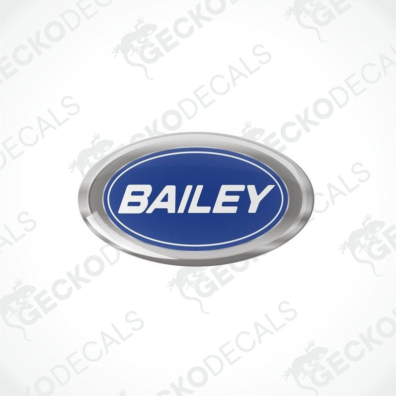 Single blue Bailey caravan vinyl decal with metallic silver border