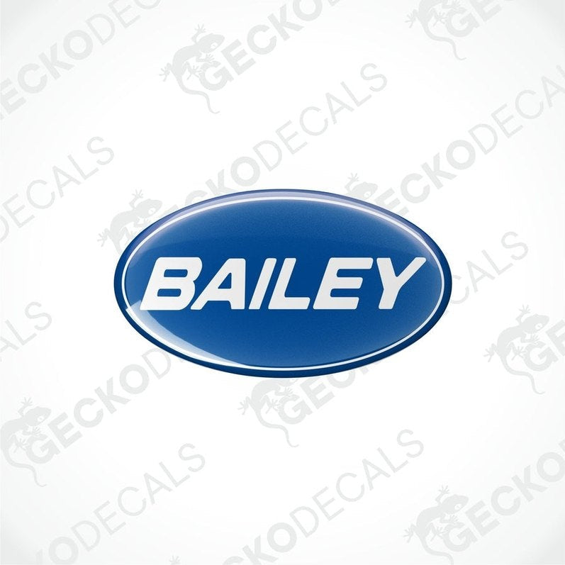 Close-up of glossy blue domed Bailey caravan vinyl decal