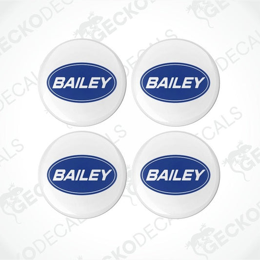 Blue Bailey Caravan domed epoxy resin wheel decals with polyurethane coating