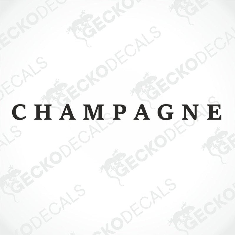 CHAMPAGNE bold serif lettering die-cut sticker for caravan interior exterior