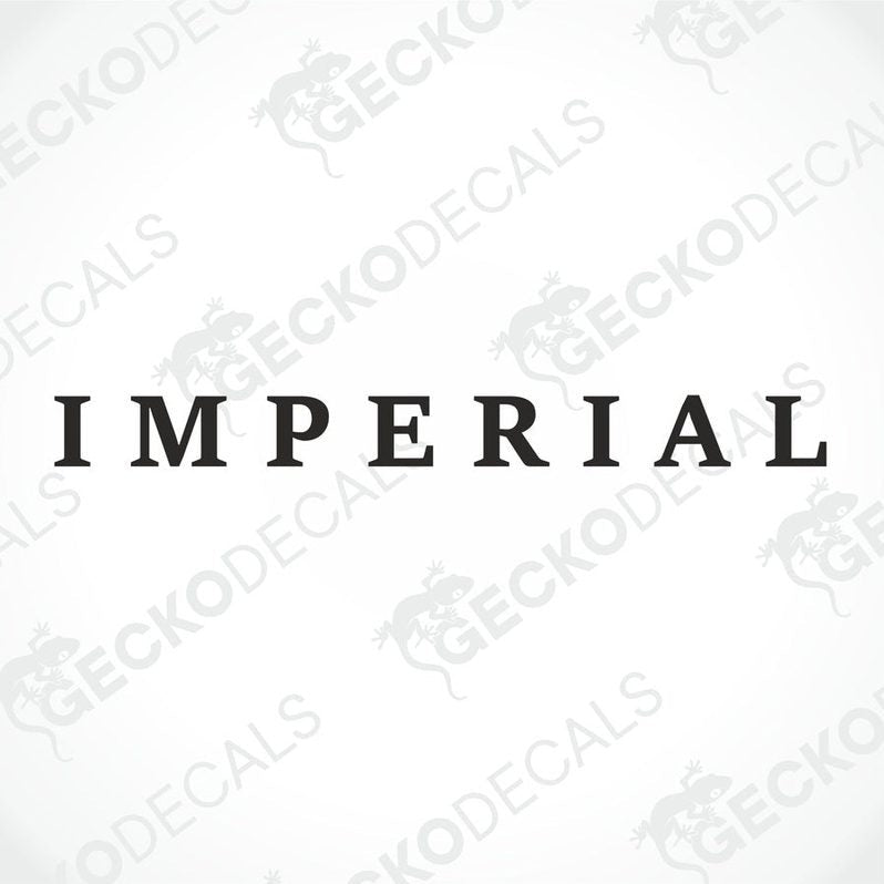 Black Imperial die-cut vinyl sticker with serif lettering for caravan decoration
