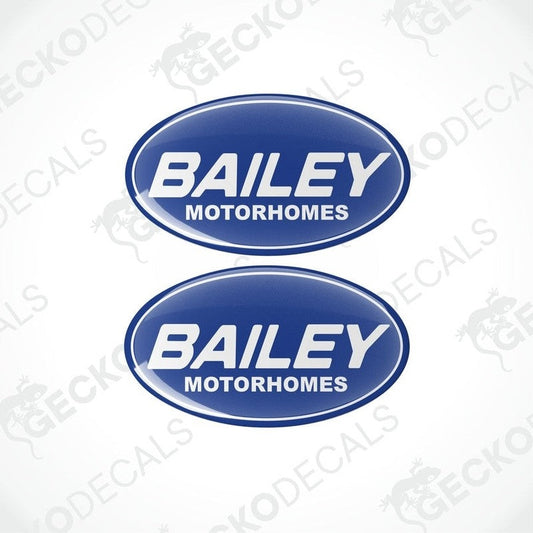 Set of two blue Bailey Motorhomes vinyl decals with glossy dome coating