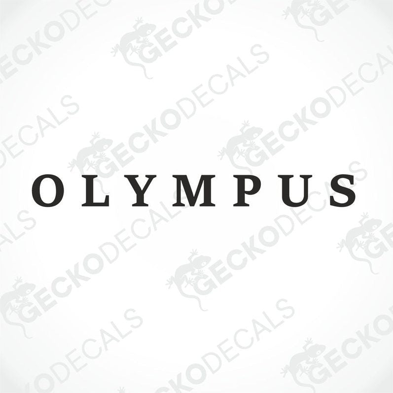 OLYMPUS black uppercase serif lettering die cut sticker for caravan