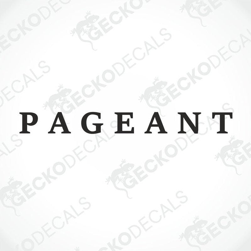 Black serif PAGEANT die-cut sticker for caravan interior or exterior