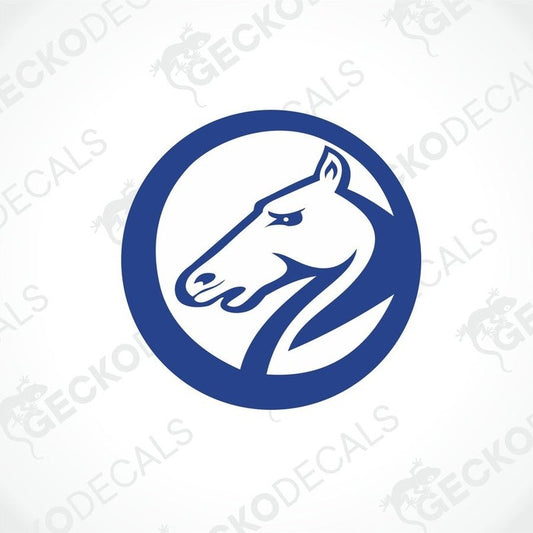 BAILEY PEGASUS circular decorative sticker with white horse head and blue border for caravan interior or exterior
