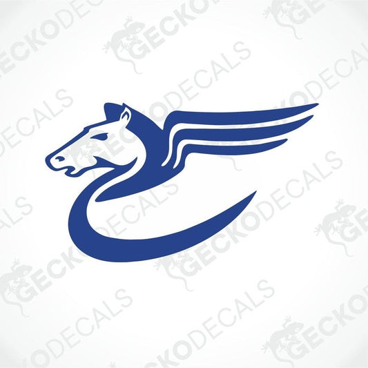 Navy blue die-cut Pegasus head sticker with wings for caravan interior or exterior decor