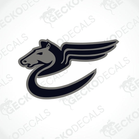 BAILEY PEGASUS die-cut sticker navy blue and gray Pegasus head profile
