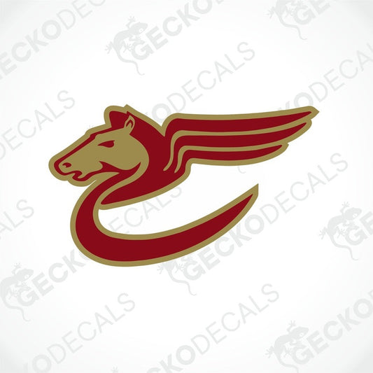 BAILEY PEGASUS die-cut sticker with red and gold Pegasus head design for caravan interior or exterior