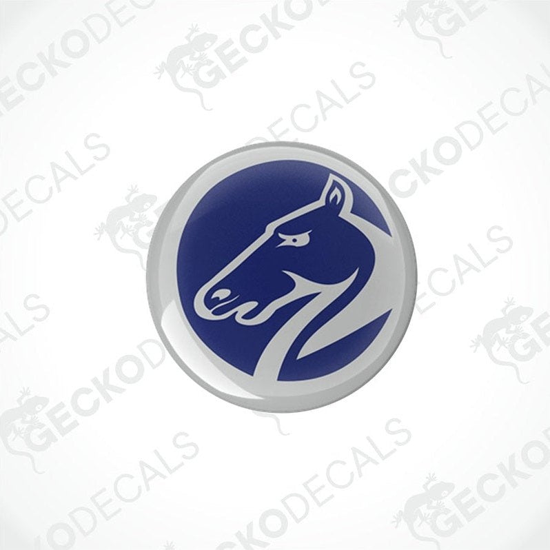 Single dark blue Bailey Pegasus domed vinyl decal with glossy finish