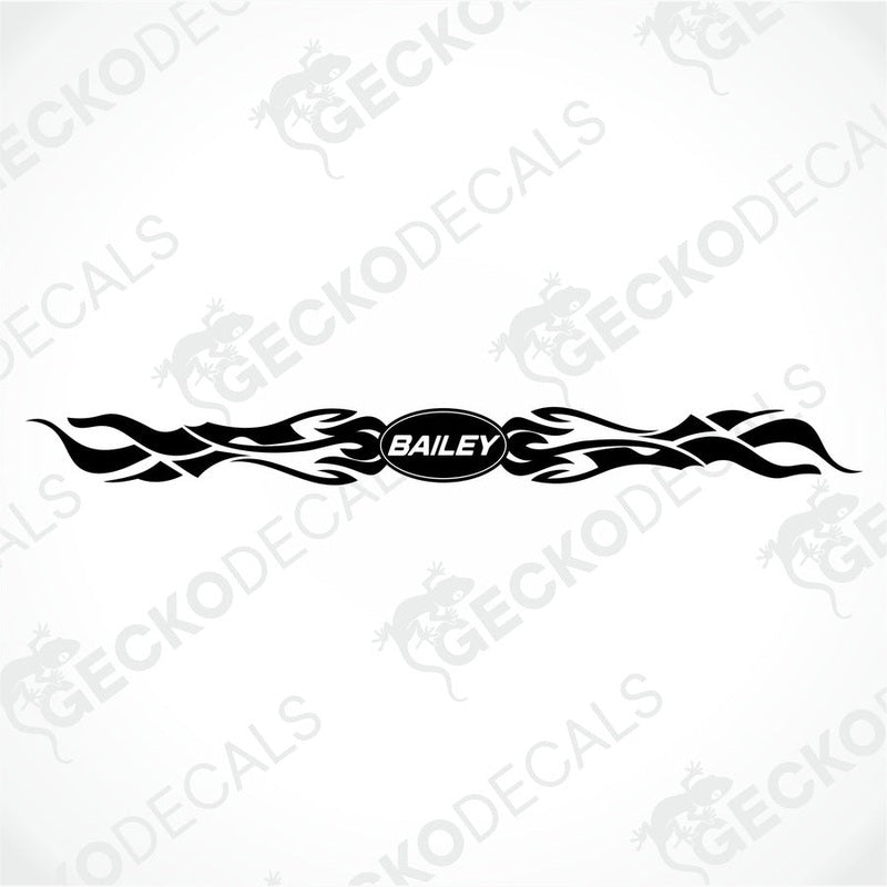 Black BAILEY caravan rear decal with flame tribal graphics on transfer paper