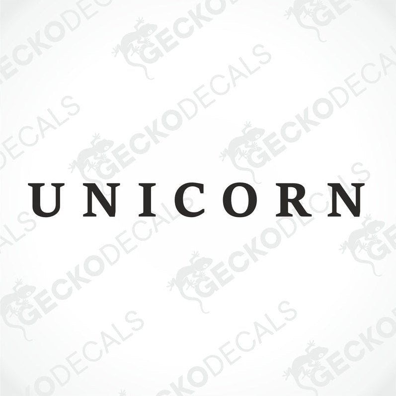 Black Unicorn die-cut text sticker design on white background