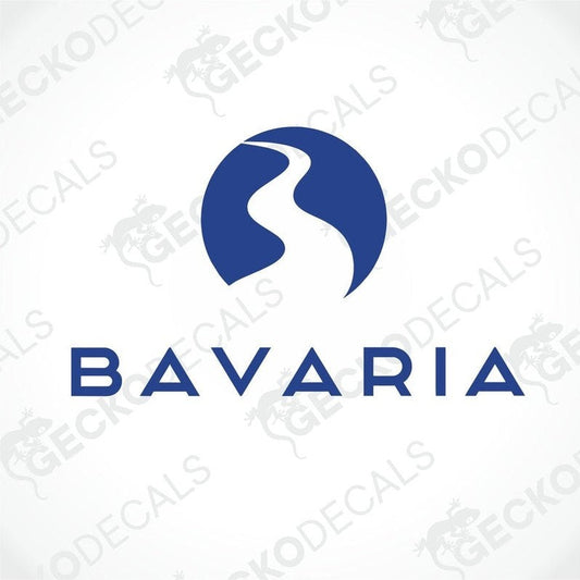 Blue Bavaria die cut decal with winding river logo for caravan or motorhome