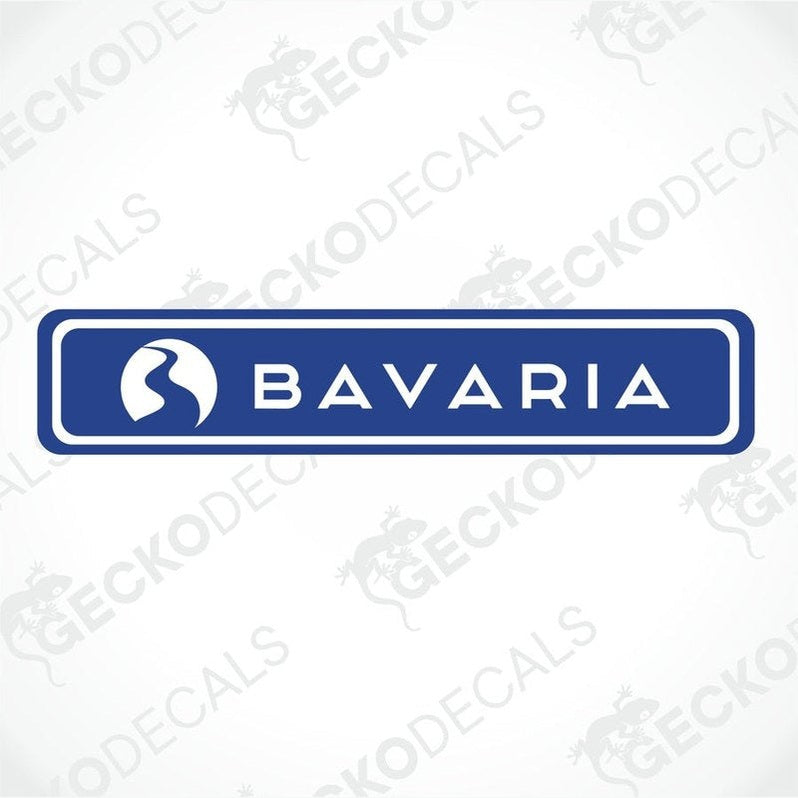 BAVARIA dark blue rectangular decorative sticker with white text and icon for caravan or motorhome