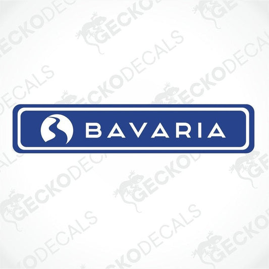 BAVARIA dark blue rectangular decorative sticker with white text and icon for caravan or motorhome