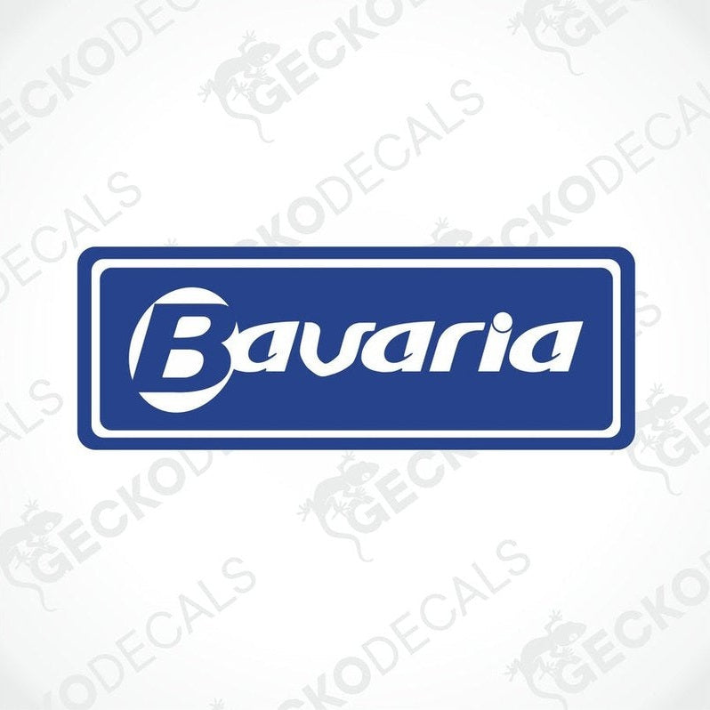 Blue and white Bavaria decorative sticker with stylized font for caravan or motorhome