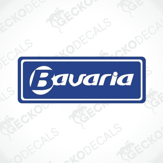 Blue and white Bavaria decorative sticker with stylized font for caravan or motorhome