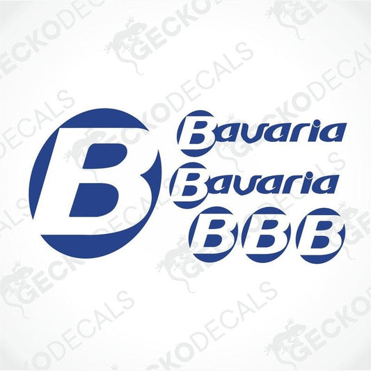 Blue BAVARIA caravan logo sticker set with oval and text decals for interior exterior use