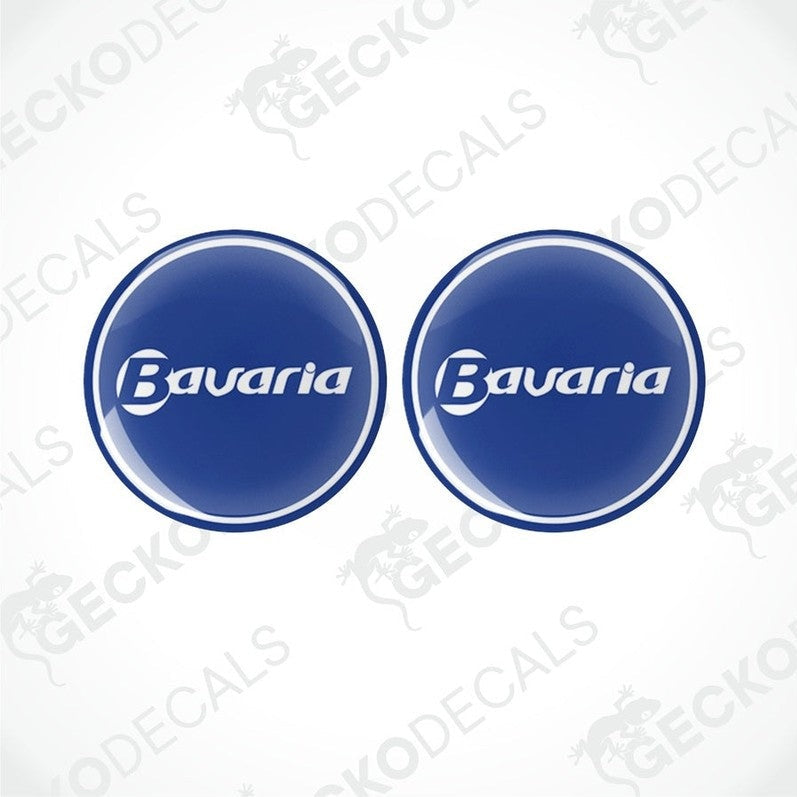 Blue Bavaria epoxy resin decals for caravan with domed glossy finish