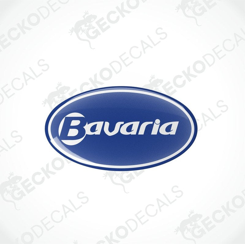 Glossy blue Bavaria oval epoxy resin sticker with white border