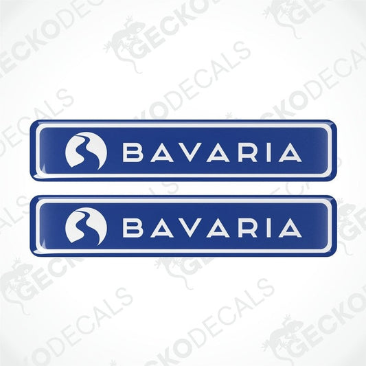 Set of two blue BAVARIA domed vinyl decals for caravan with protective resin finish